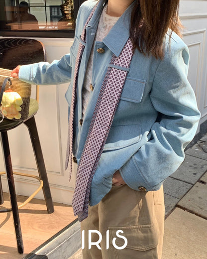 Vacation in HK |Blue Polka Ribbon Cropped Jacket