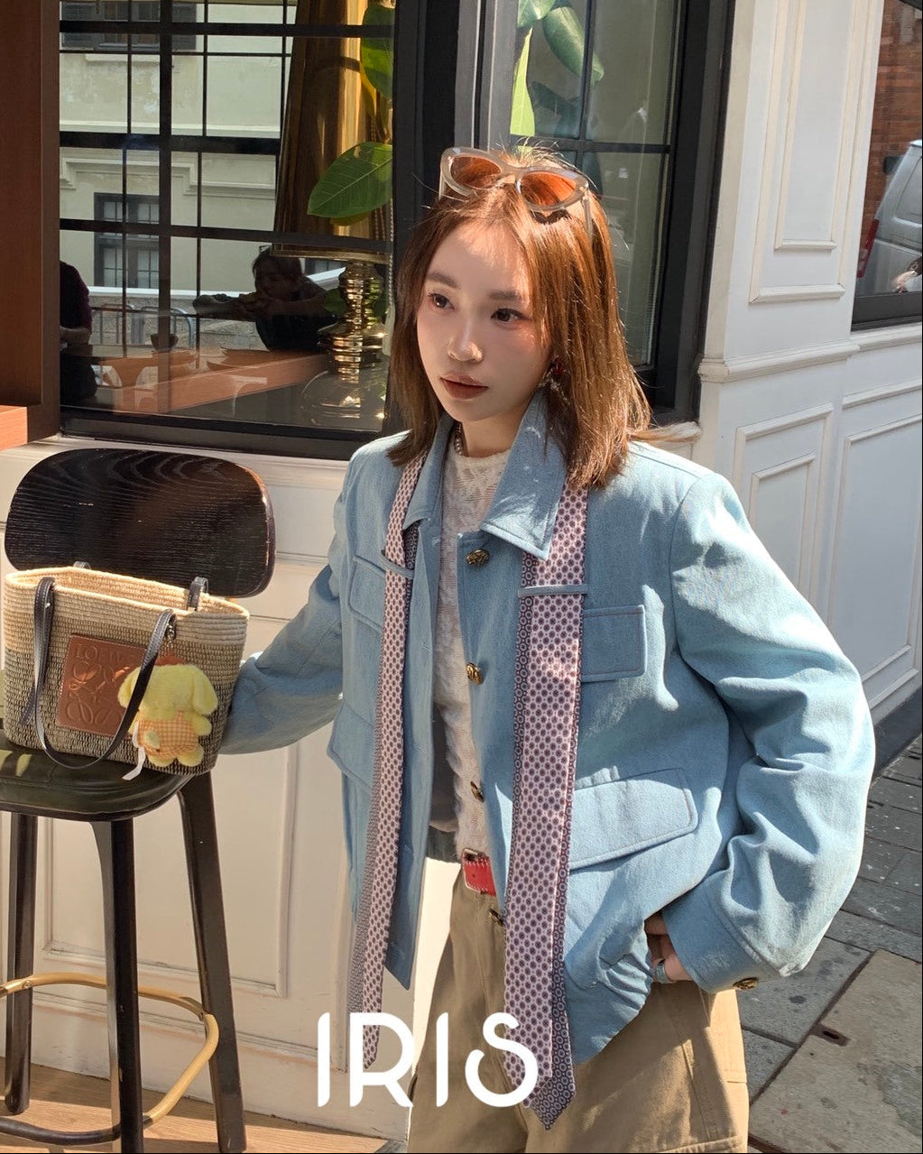 Vacation in HK |Blue Polka Ribbon Cropped Jacket