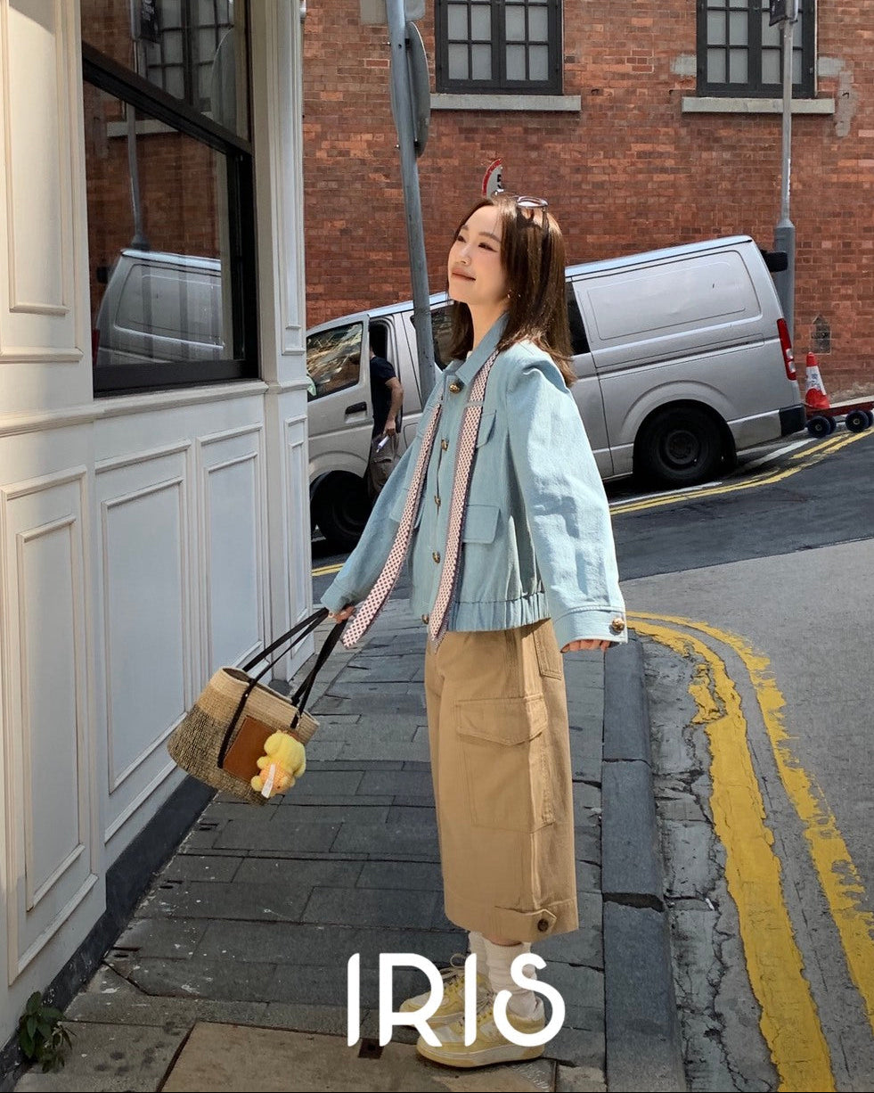 Vacation in HK |Blue Polka Ribbon Cropped Jacket
