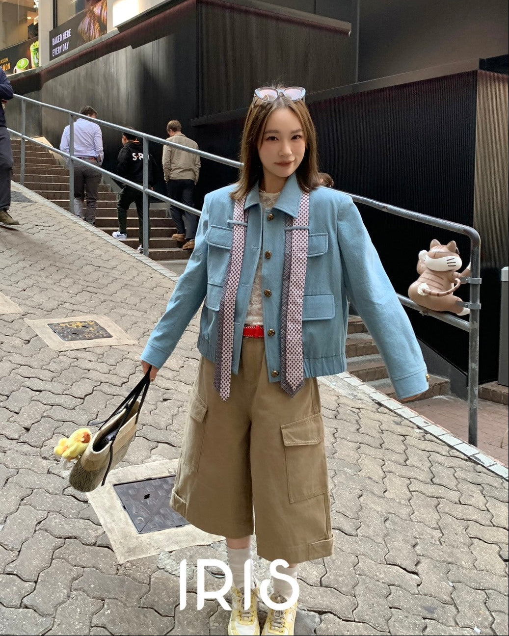 Vacation in HK |Blue Polka Ribbon Cropped Jacket