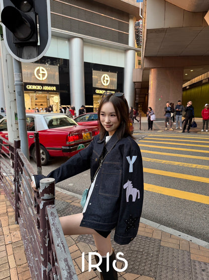 Vacation in HK |Graphic Sleeve Denim Jacket