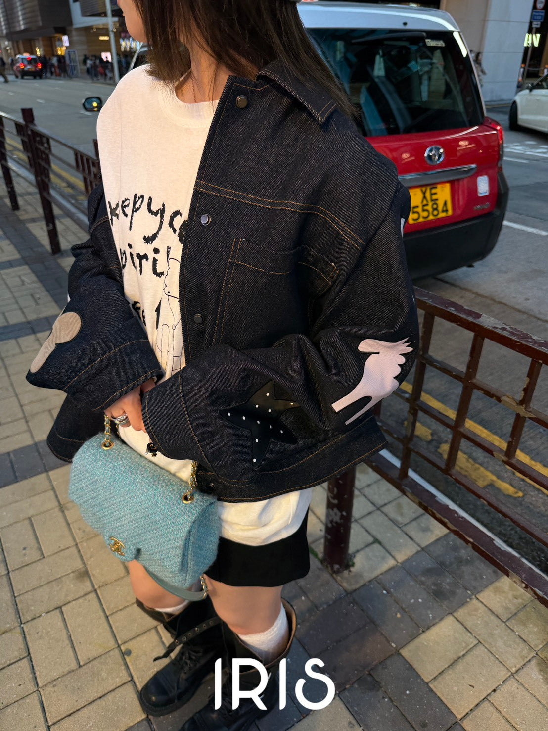 Vacation in HK |Graphic Sleeve Denim Jacket