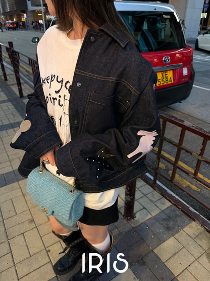 Vacation in HK |Graphic Sleeve Denim Jacket