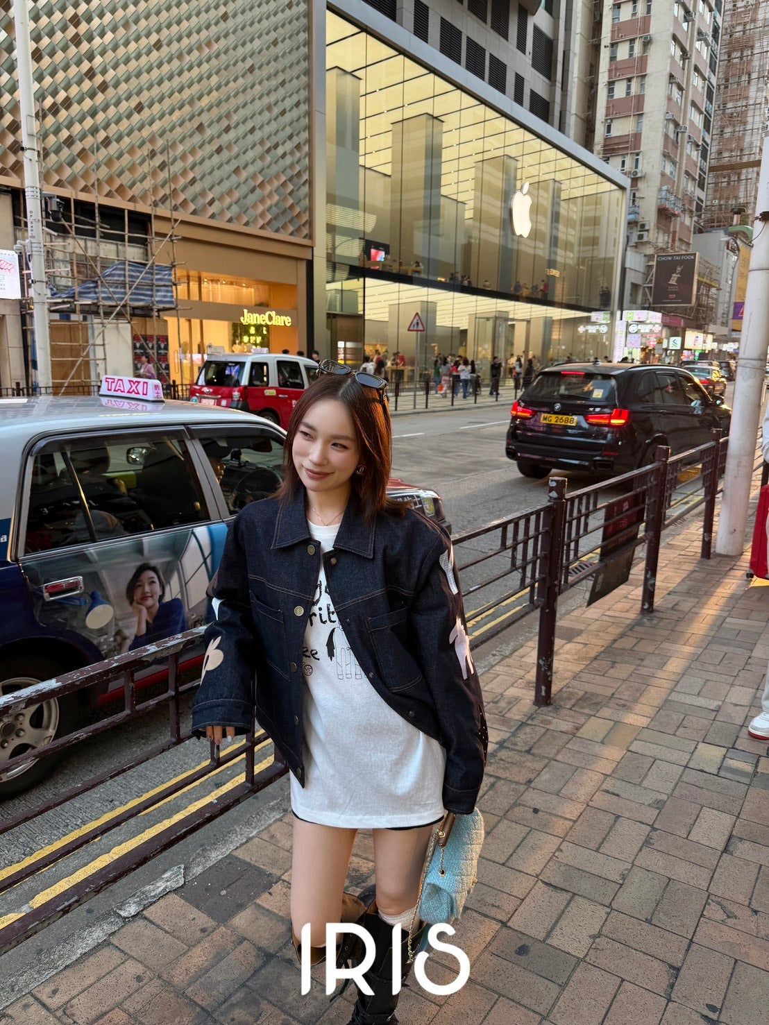 Vacation in HK |Graphic Sleeve Denim Jacket