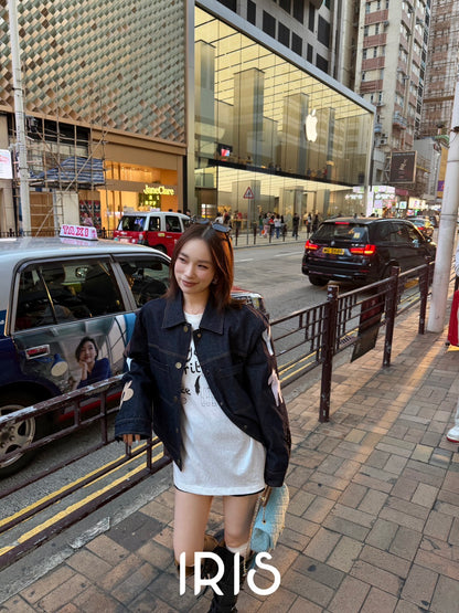 Vacation in HK |Graphic Sleeve Denim Jacket