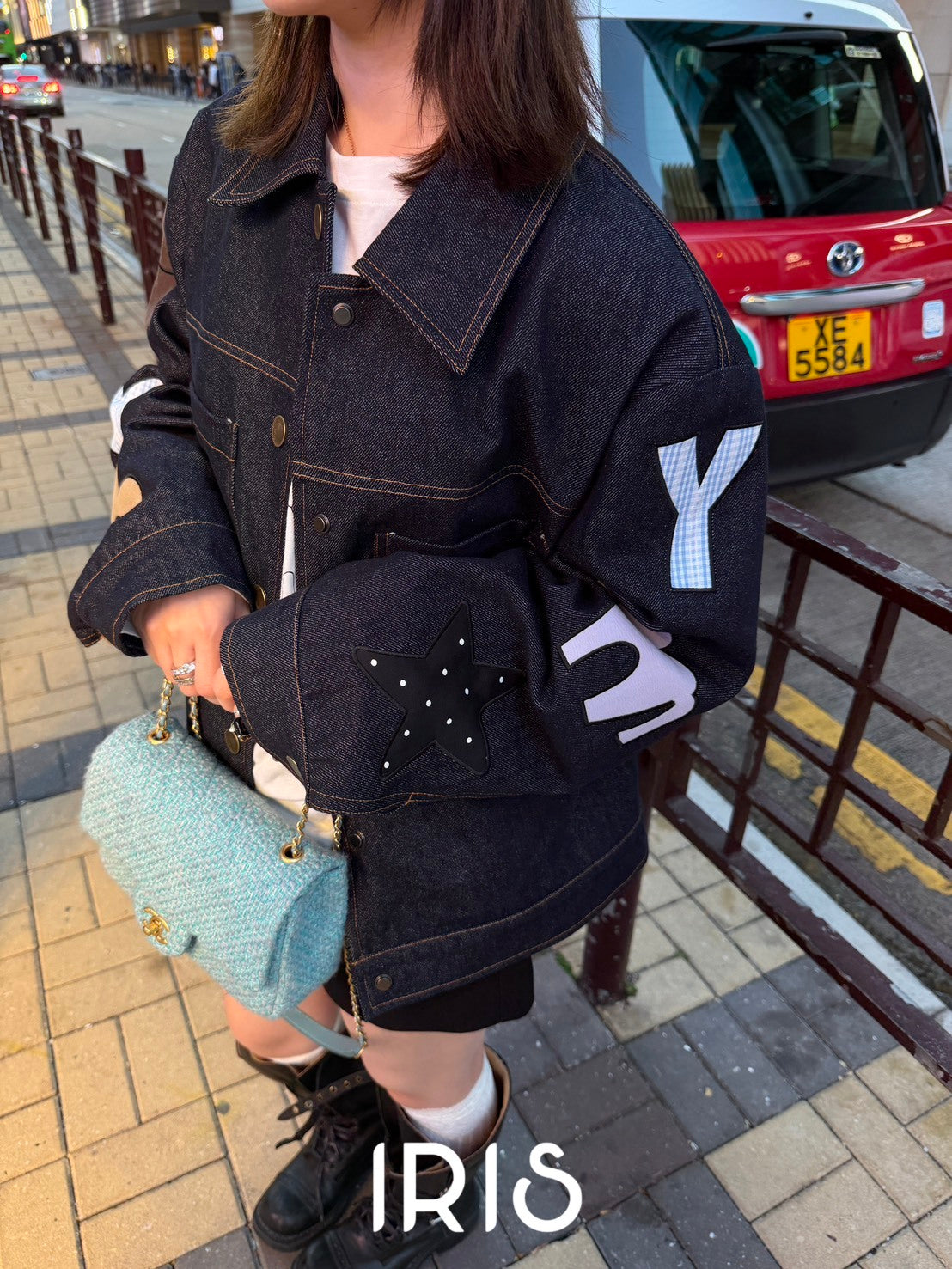 Vacation in HK |Graphic Sleeve Denim Jacket