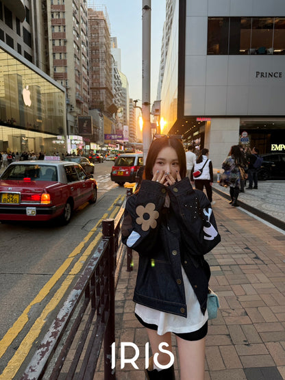 Vacation in HK |Graphic Sleeve Denim Jacket