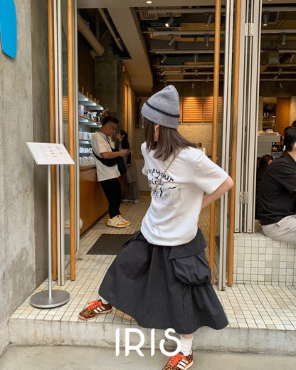 Vacation in HK |Graphic Lettering Short-Sleeve Tee in White&Peninsula Love Letter Midi Skirt