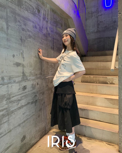 Vacation in HK |Graphic Lettering Short-Sleeve Tee in White&Peninsula Love Letter Midi Skirt