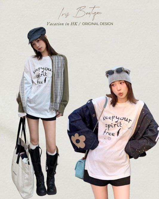 Vacation in HK | Graphic Lettering Long-Sleeve Tee