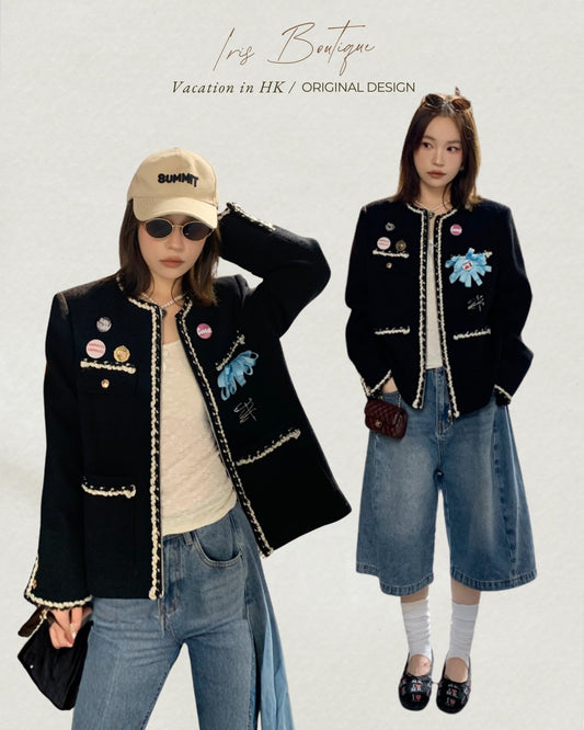 Vacation in HK | Badge Tweed Trim Jacket