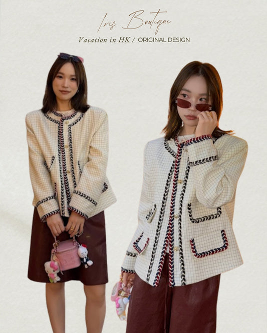 Vacation in HK |Soft Ivory Contrast Trim Jacket