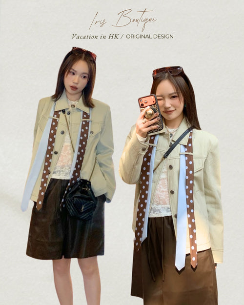 Vacation in HK |Polka Ribbon Cropped Jacket
