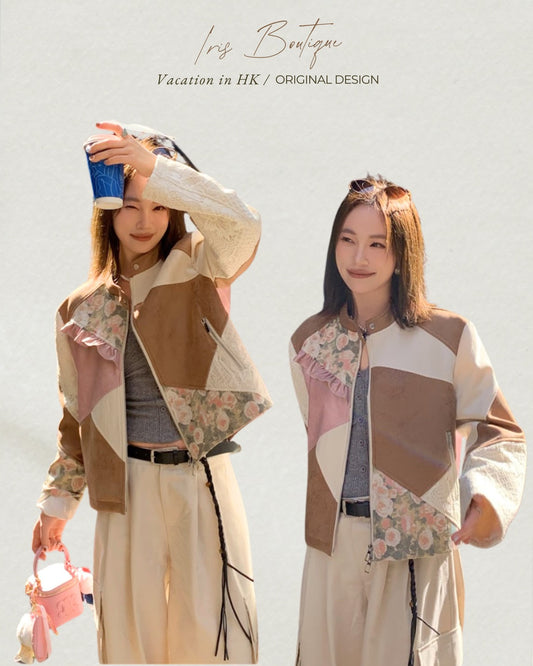 Vacation in HK |Floral Patchwork Jacket&Cream Sweetheart Jogger Pants