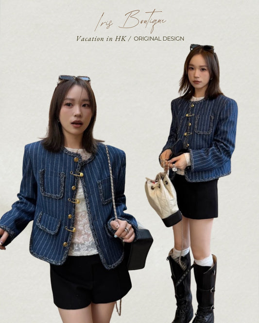 Vacation in HK |Blue Pinstripe Heart Jacket