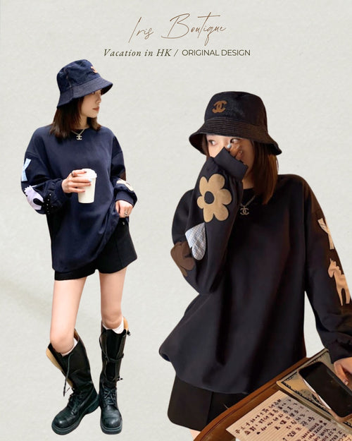 Vacation in HK |Navy Aries Patch Sweatshirt