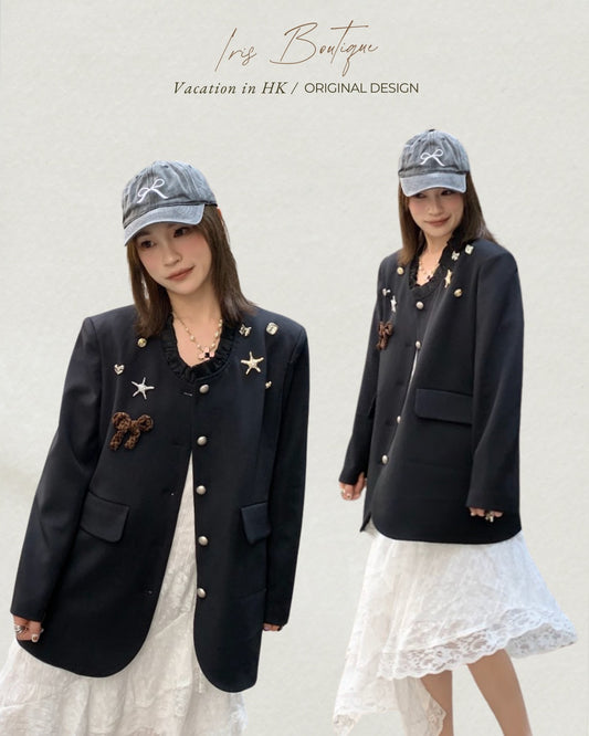 Vacation in HK | Black Humor Embellished Jacket