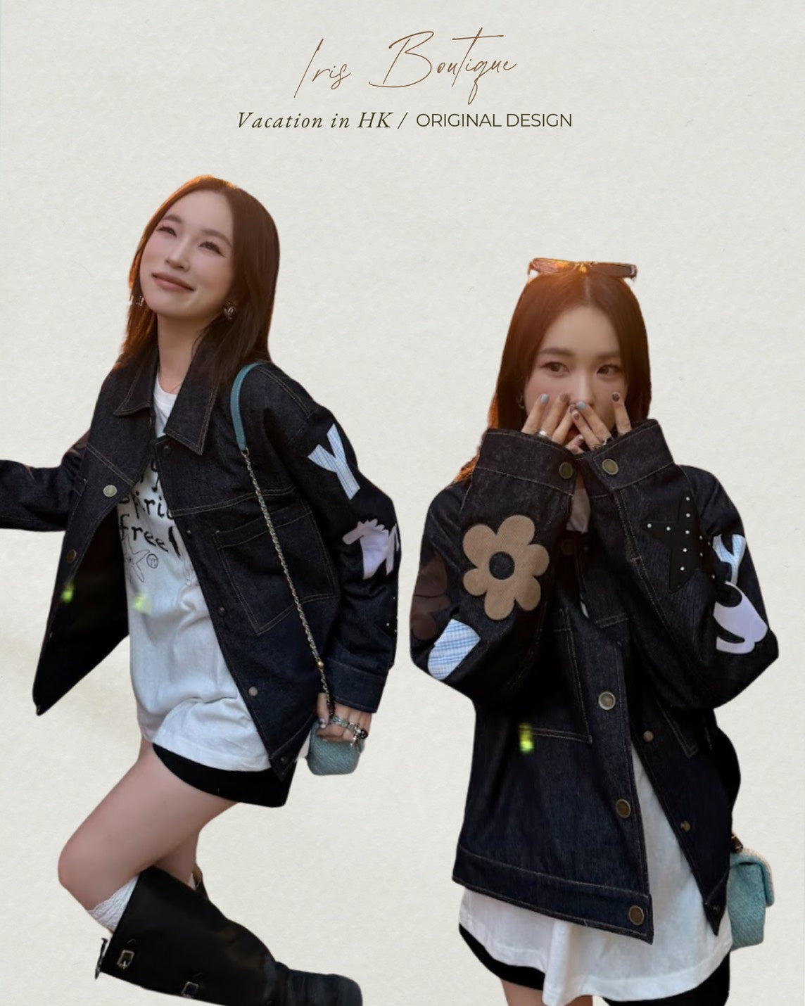 Vacation in HK |Graphic Sleeve Denim Jacket