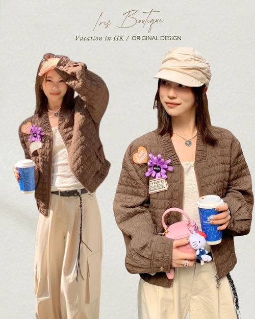 Vacation in HK |Coffee Scent Quilted Jacket