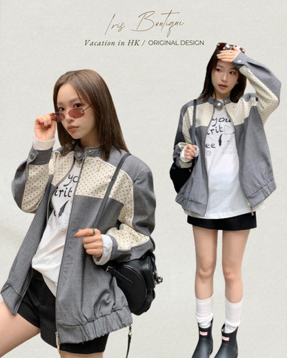 Vacation in HK |Grey Contrast Panel Jacket