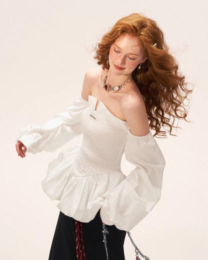 Elara Off-Shoulder Smocked Peplum Top