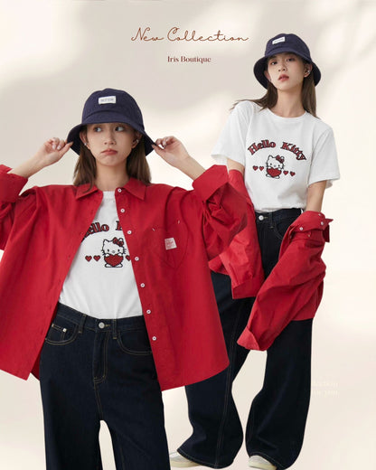 Hello Kitty Graphic Tee – Cute Casual Cartoon T-Shirt for Women & Teens