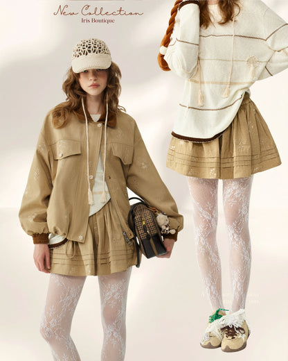 Wildflower Embroidered Pleated Skirt - Golden Sand