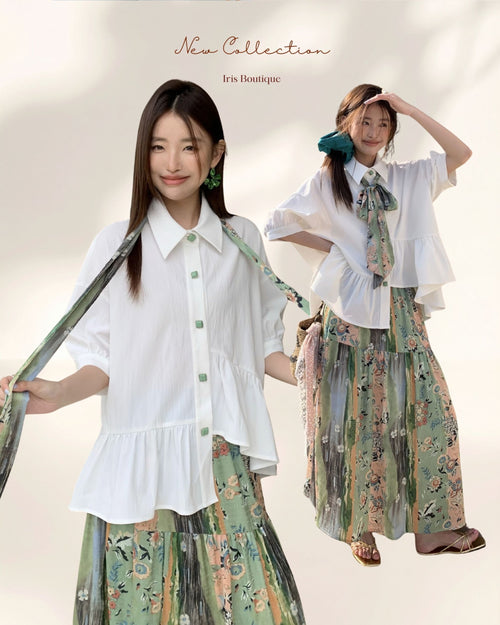 Cloud Tie-Neck Oversized Shirt - Arctic White