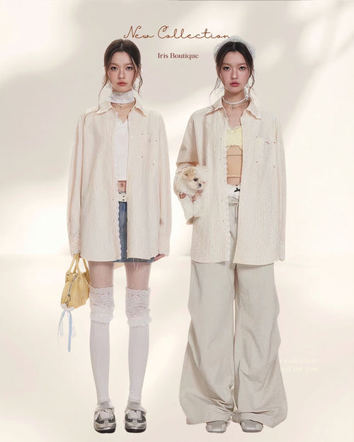 Vintage Cream Stripe Oversized Shirt - Heritage Butter