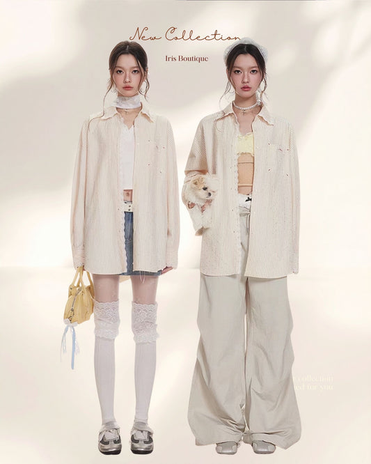 Vintage Cream Stripe Oversized Shirt - Heritage Butter