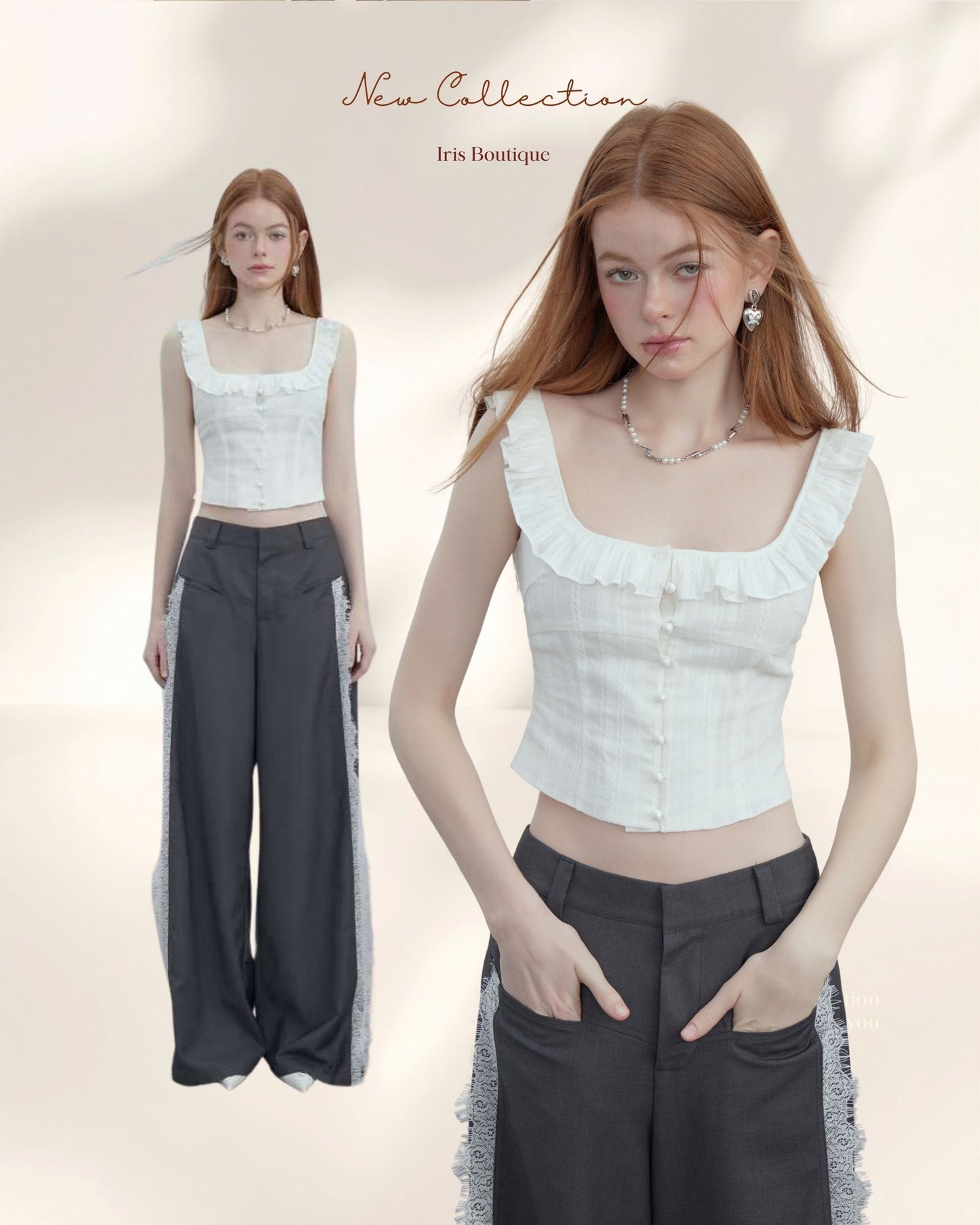 Ruffle Trim Corset Shirt - Cloud White