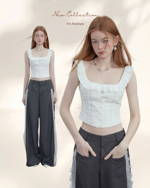 Ruffle Trim Corset Shirt - Cloud White