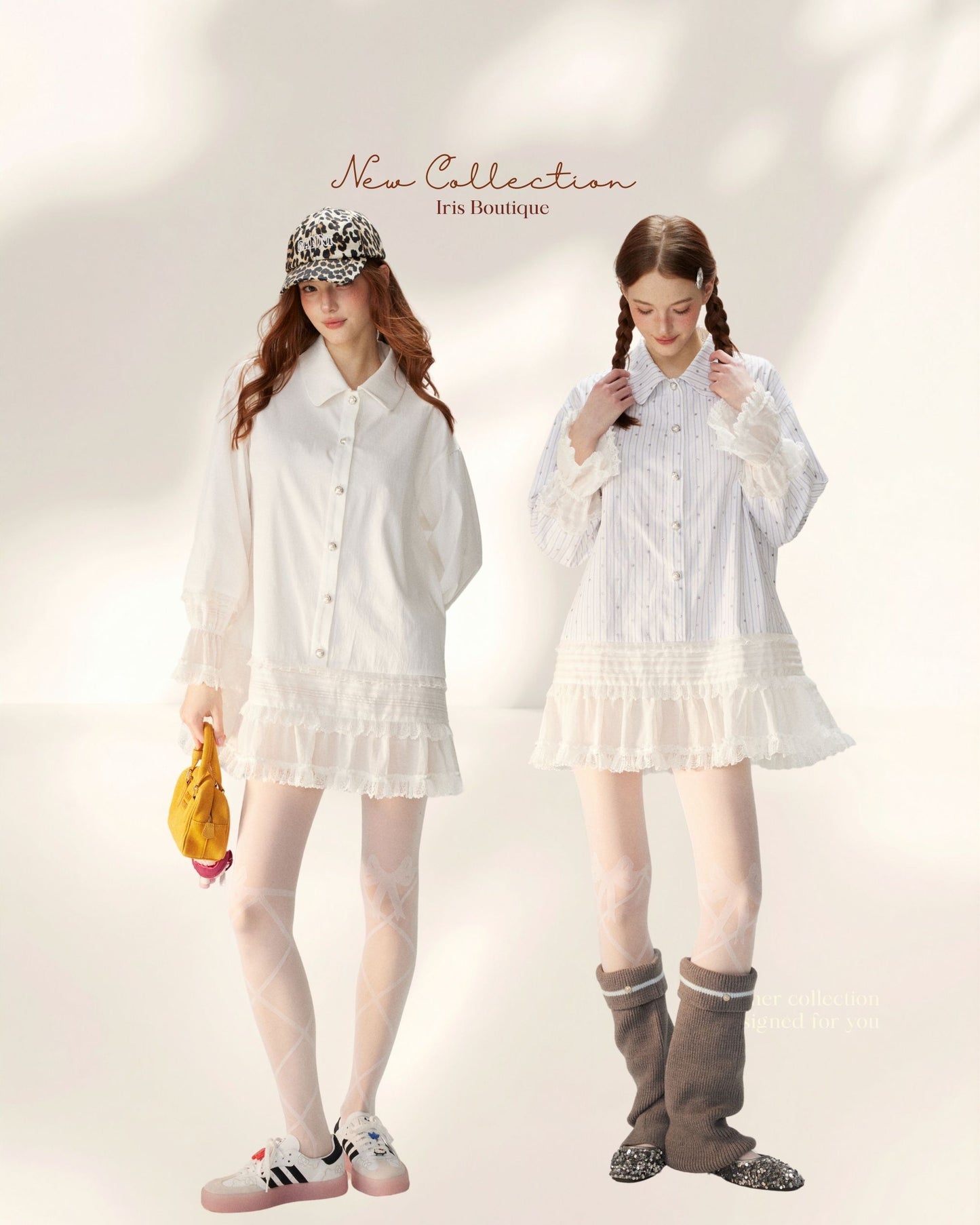 Tiered Lace Ruffle Shirt Dress - Cloud White & Heritage Stripe
