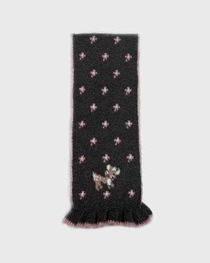 Soft Wool Floral Scarf - Brown