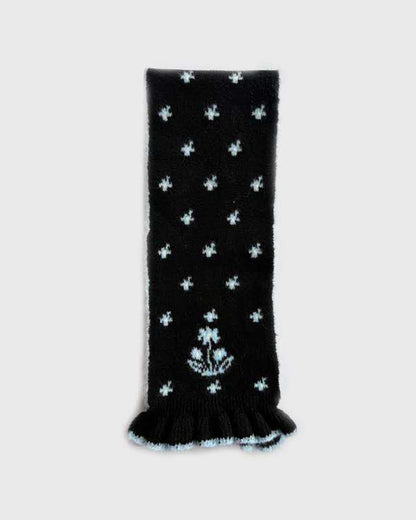 Soft Wool Floral Scarf - Black