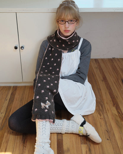 Soft Wool Floral Scarf - Brown