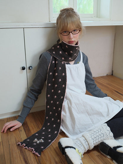 Soft Wool Floral Scarf - Brown
