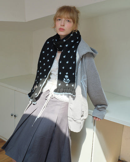 Soft Wool Floral Scarf - Black