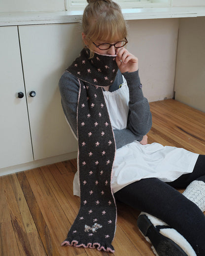 Soft Wool Floral Scarf - Brown