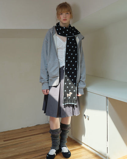 Soft Wool Floral Scarf - Black