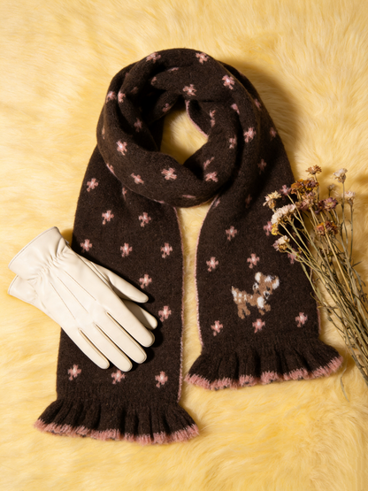 Soft Wool Floral Scarf - Brown