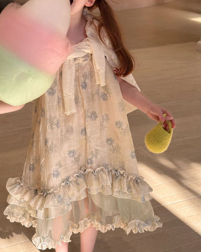 Vintage Rose Meadow Tulle Dress - Antique Cream