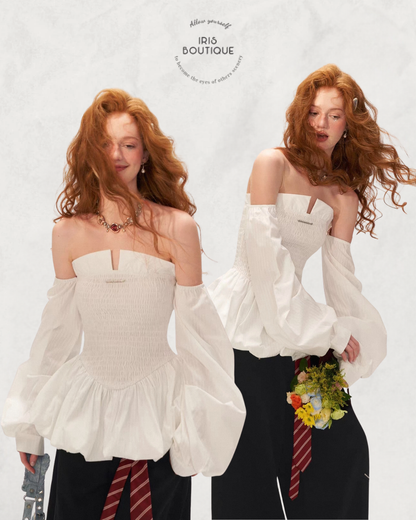 Elara Off-Shoulder Smocked Peplum Top