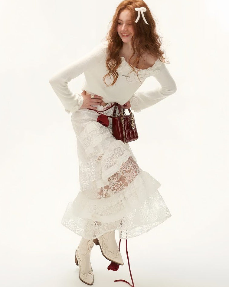 Многослойная кружевная юбка Forever 18 - цвет шантильи белый 