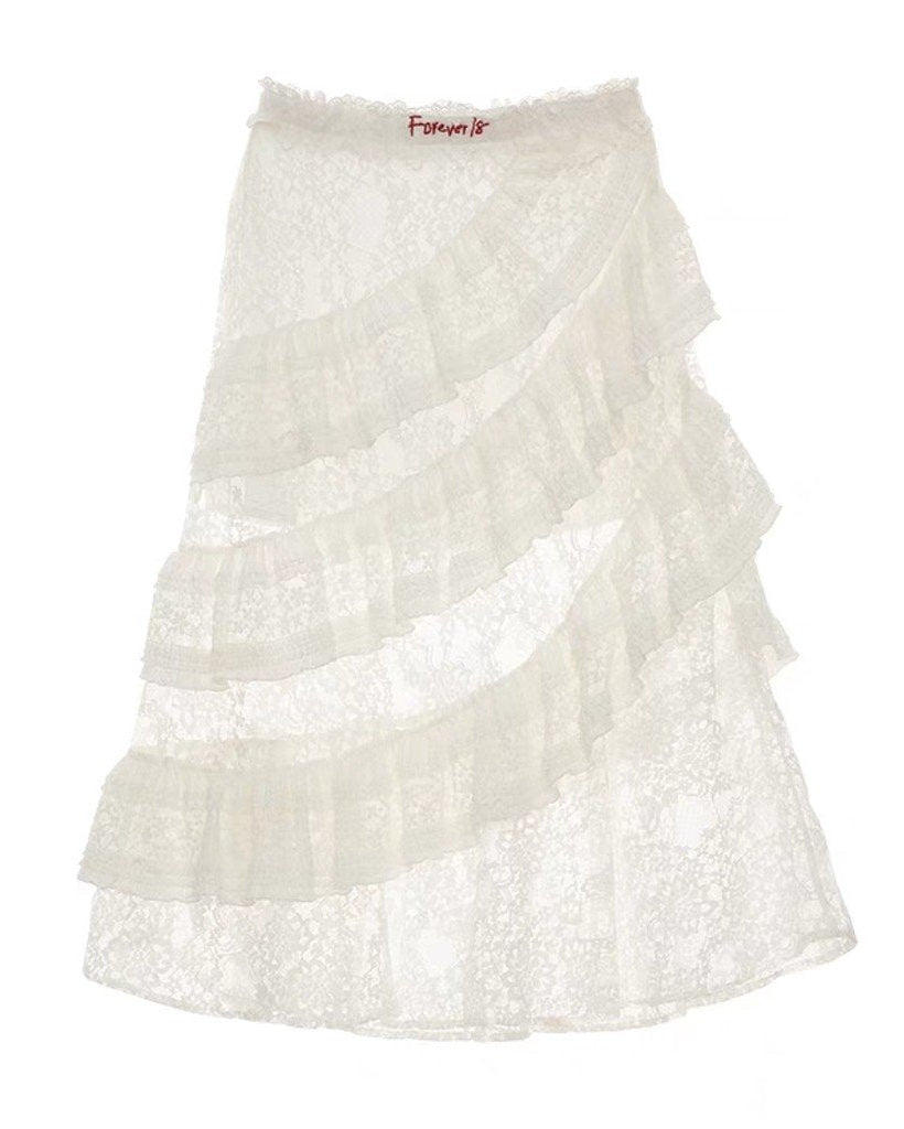 Многослойная кружевная юбка Forever 18 - цвет шантильи белый 