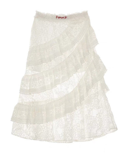 Многослойная кружевная юбка Forever 18 - цвет шантильи белый 