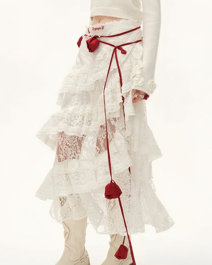 Многослойная кружевная юбка Forever 18 - цвет шантильи белый 