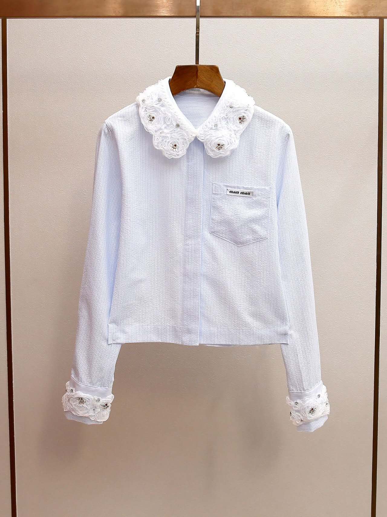 Avero Floral Lace Collar Shirt & Layered Skirt Set