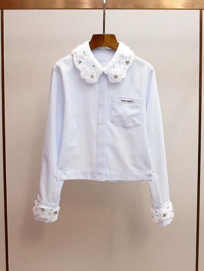 Avero Floral Lace Collar Shirt & Layered Skirt Set