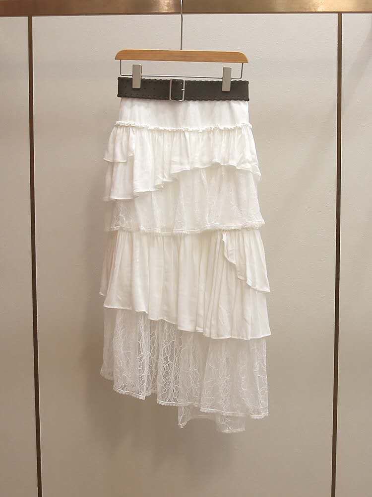 Avero Floral Lace Collar Shirt & Layered Skirt Set